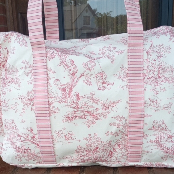 LAST PINK Vintage Style Toile Baby Bag/ Beach Bag/ Everything Tote - Picture 2 of 8